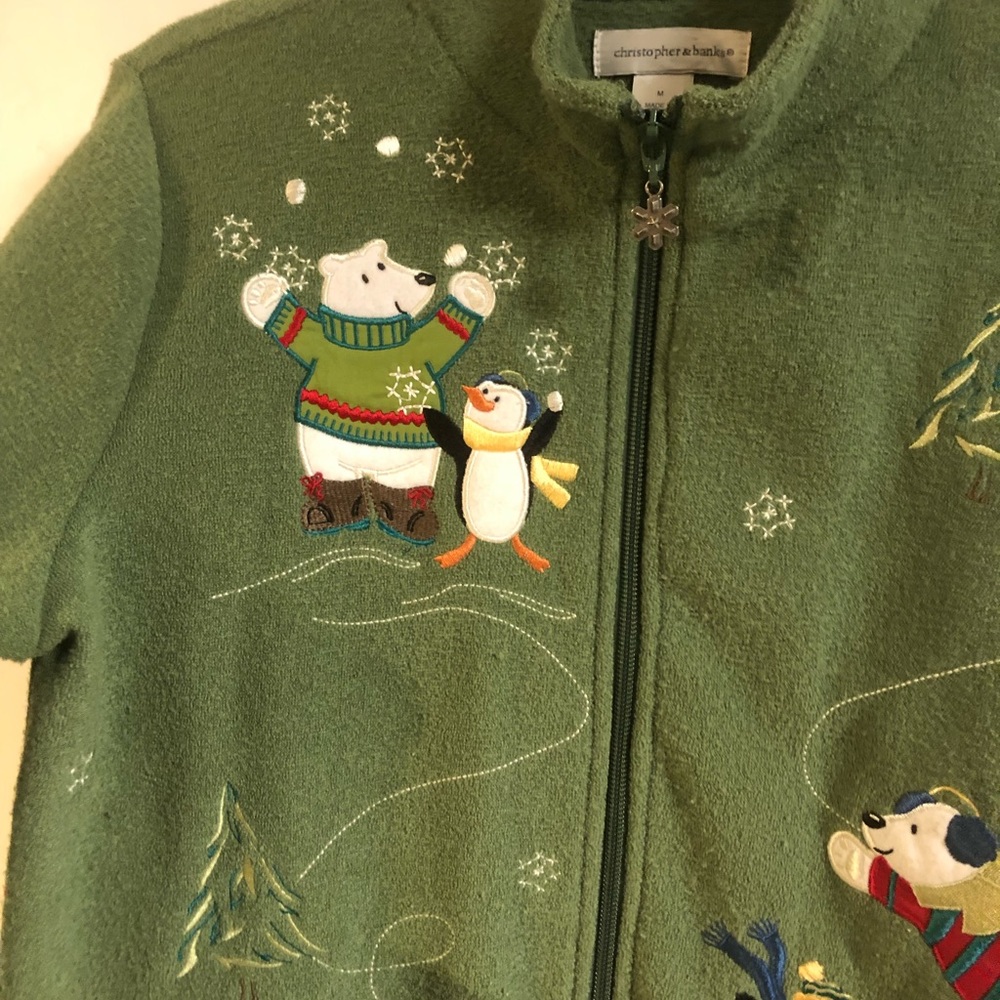 Vintage Christmas zipper green sweater- size M - Picture 10 of 16